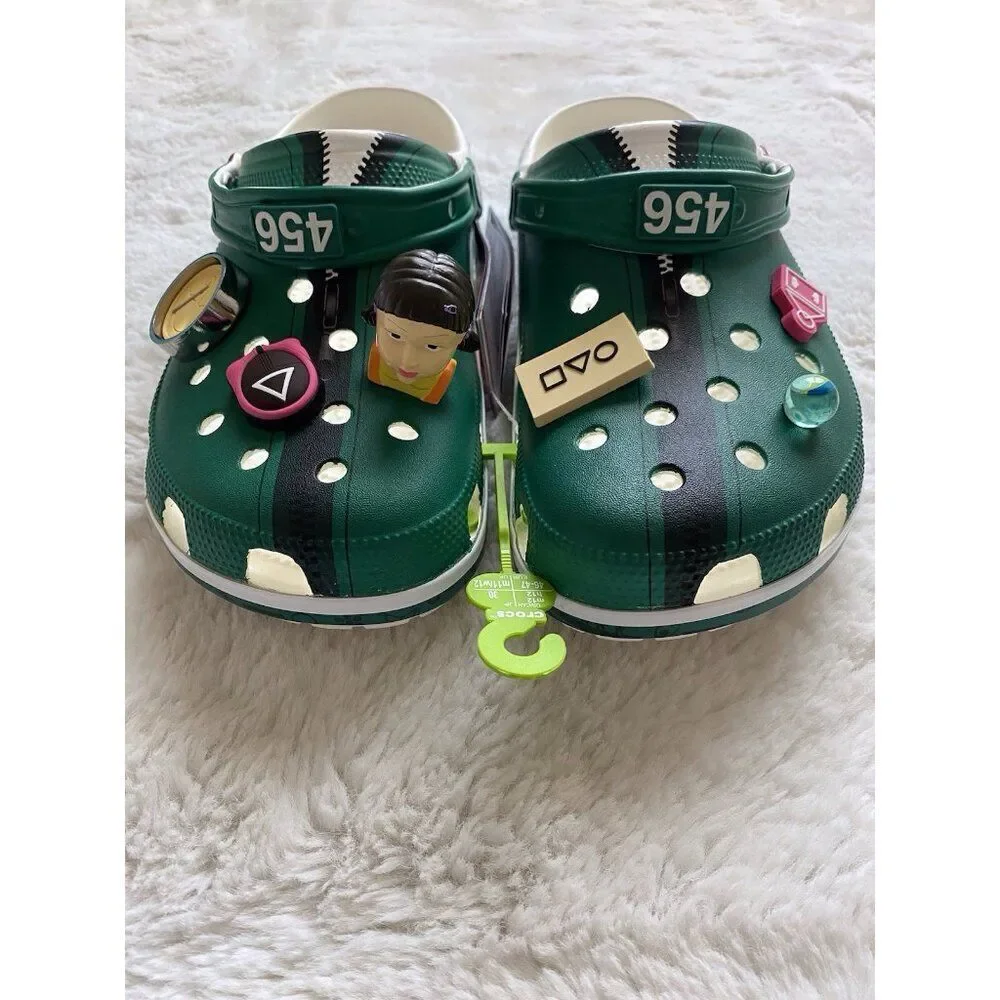 Crocs Squid Game Classic Clog Sandals‎ Shoes 210224-90H Men’s Sz 12 With Jibbitz